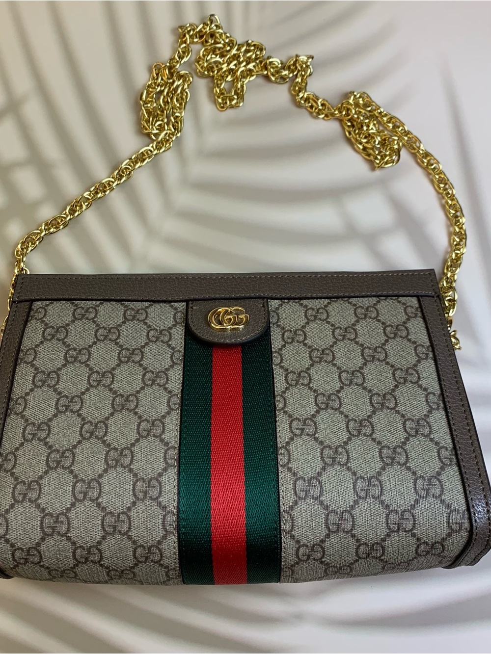 Gucci Luxury Monogram Crossbody Laptop Bag in Beige with Green and Red Stripe